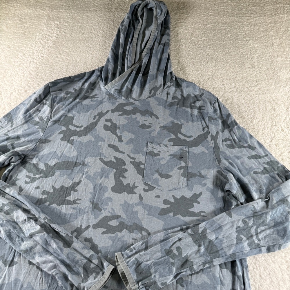 Free Fly Fishing Mens M Blue Camo Camo Lightweight Pullover Hoodie Sun Shirt